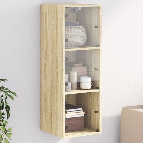 Armoire murale avec portes en verre-Meuble de rangement suspendue chêne sonoma 35x37x100 cm 186870