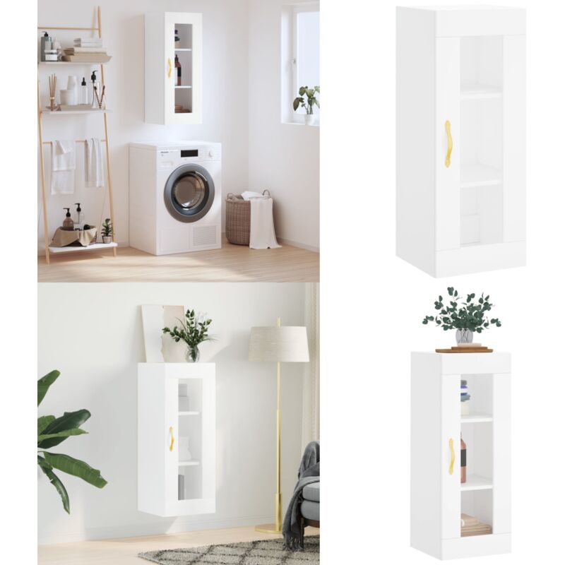Armoire murale blanc 34,5x34x90 cm - Armoire Murale - Meuble De Rangement - Armoire Blanche - Étagère Murale - Rangement Mural - Home & Living