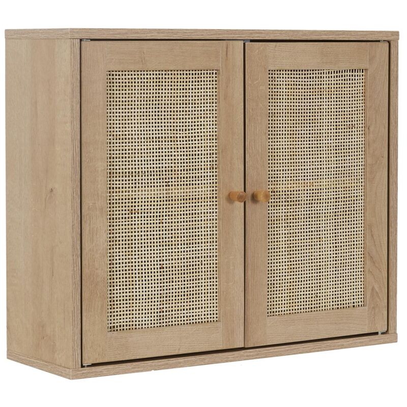 The Home Deco Factory – Armoire murale en bois et rotin – Dimensions 60x50x20 cm – 2 portes – Montage rapide en kit – Élégance moderne pour salle de