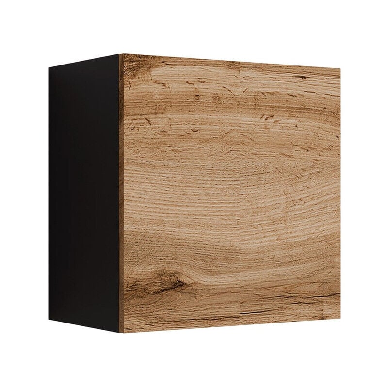 Mobilier1 - Armoire murale Venenou 127, Noir + Chêne wotan, 50x50cm, Le nombre de portes: 030cm, Étagères, Stratifié