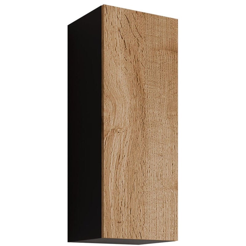 Mobilier1 - Armoire murale Venenou 131, Noir + Chêne wotan, 90x35cm, Le nombre de portes: 032cm, Stratifié