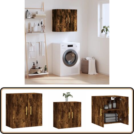 Armoire murale chêne fumé 60x31x60 cm bois d'ingénierie - Armoire Murale - Meuble Mural - Rangement Mural - Étagère Murale - Bibliothèque Murale