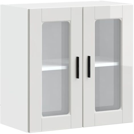 Armoire murale cuisine Meuble de cuisine avec porte en verre Porto blanc brillant