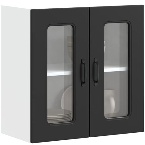 Armoire murale de cuisine avec porte en verre-Armoire suspendue de rangement Kalmar noir 696078