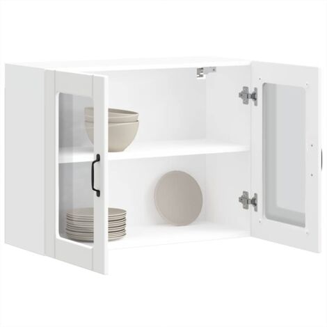 Armoire murale de cuisine avec porte en verre-Armoire suspendue de rangement Lucca blanc 978291