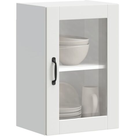 Armoire murale de cuisine avec porte en verre-Armoire suspendue de rangement Porto blanc 840721