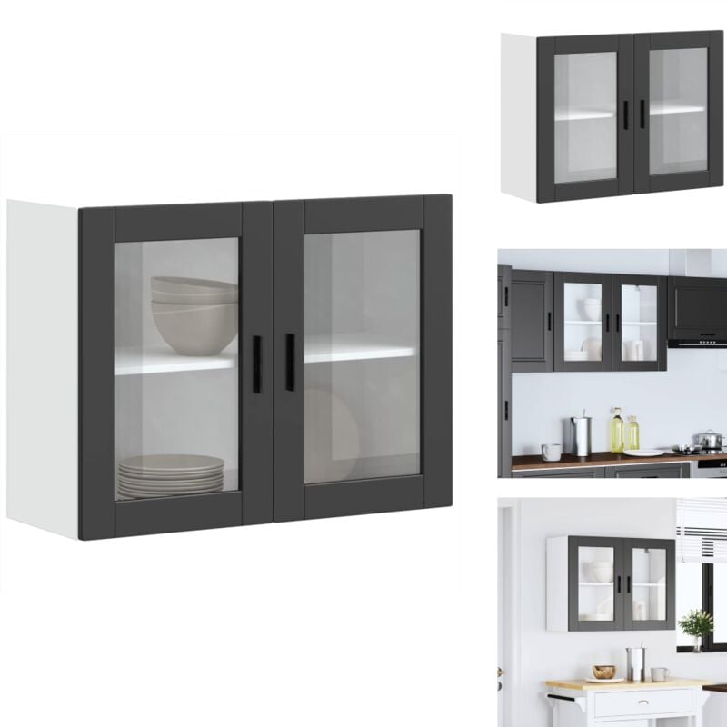 Armoire murale de cuisine avec porte en verre Porto noir - Armoire Murale De Cuisine - Armoires Murales De Cuisine - Meuble Mural De Cuisine