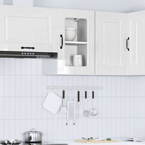 Armoire murale de cuisine avec porte vitrée "Kalmar"-Armoire suspendue de rangement Bois d'ingénierie blanc brillant 659965