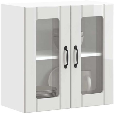 Armoire murale de cuisine avec porte vitrée "Lucca"-Armoire suspendue de rangement Bois d'ingénierie blanc brillant 524294