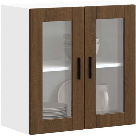 Armoire murale de cuisine et porte en verre Porto-Meuble suspendu de rangement chêne marron 183694