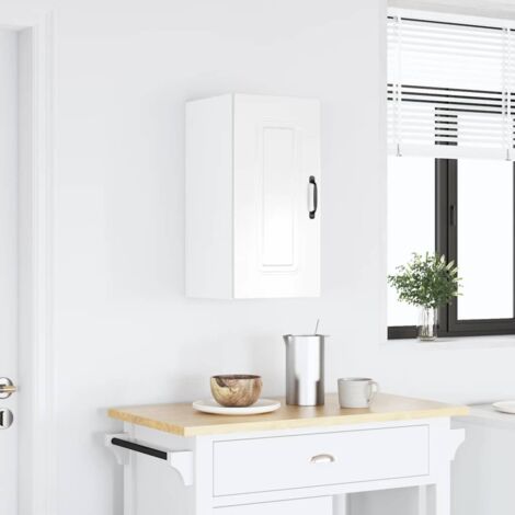 Armoire murale de cuisine Kalmar-Meuble de cuisine murale-Meuble suspendu de rangement blanc brillant bois ingénierie 575934