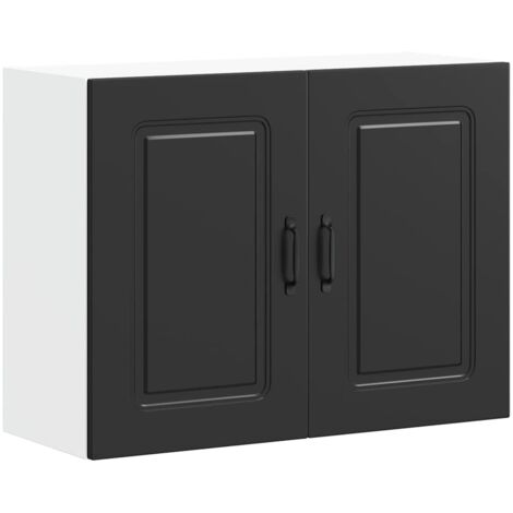 Armoire murale de cuisine Kalmar-Meuble de cuisine murale-Meuble suspendu de rangement noir bois d'ingénierie 854143