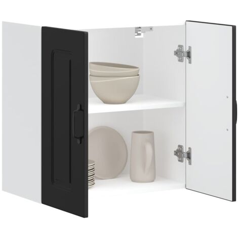 Armoire murale de cuisine Kalmar-Meuble de cuisine murale-Meuble suspendu de rangement noir bois d'ingénierie 859680