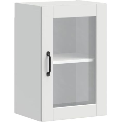 Armoire murale de cuisine  Meuble de cuisine avec porte en verre Porto blanc