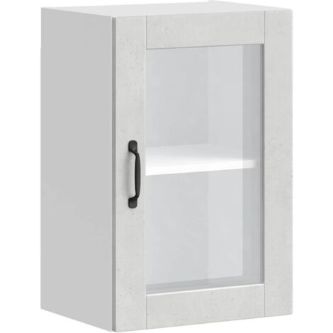 Armoire murale de cuisine  Meuble de cuisine avec porte en verre Porto gris béton