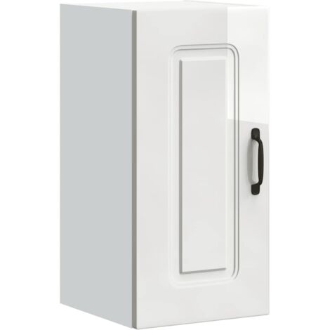 Armoire murale de cuisine  Meuble de cuisine Kalmar blanc brillant bois ingénierie