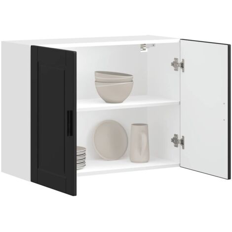 Armoire murale de cuisine Porto-Meuble de cuisine-Armoire suspendue de rangement noir bois d'ingénierie 431363