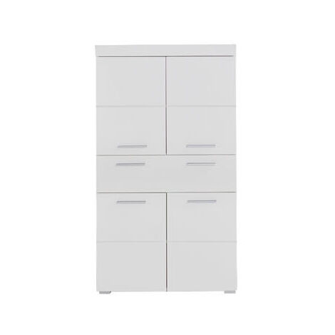 Armoire murale de rangement salle de bain – 1 tiroir – 4 portes – blanc brillant – Design moderne et durable – Grand espace de rangement – Trendteam