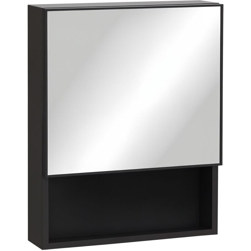 Kleankin - Armoire murale de rangement salle de bain avec porte miroir étagère niche acier inox. noir