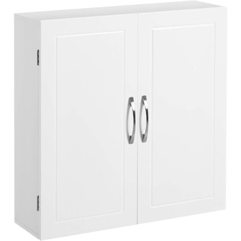 Armoire Murale de Salle de Bain, 2 Portes, 60 x 18 x 60 cm, avec 2 étagères réglables, Style scandinave Nordique, Blanc Mat