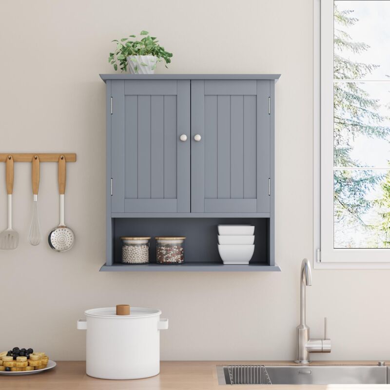 Tanant - Armoire murale de salle de bain, 2 portes et compartiments ouverts, rangement, étagère murale, design moderne, 54x20x60cm, Bleu