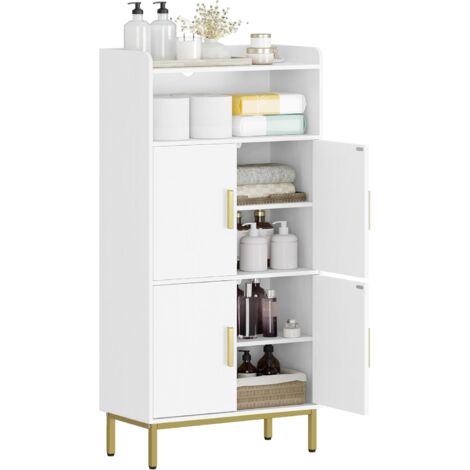 Armoire murale de salle de bain 4 portes – Dimensions 30x60x120cm – Panneau d’aggloméré blanc – 2 étagères réglables