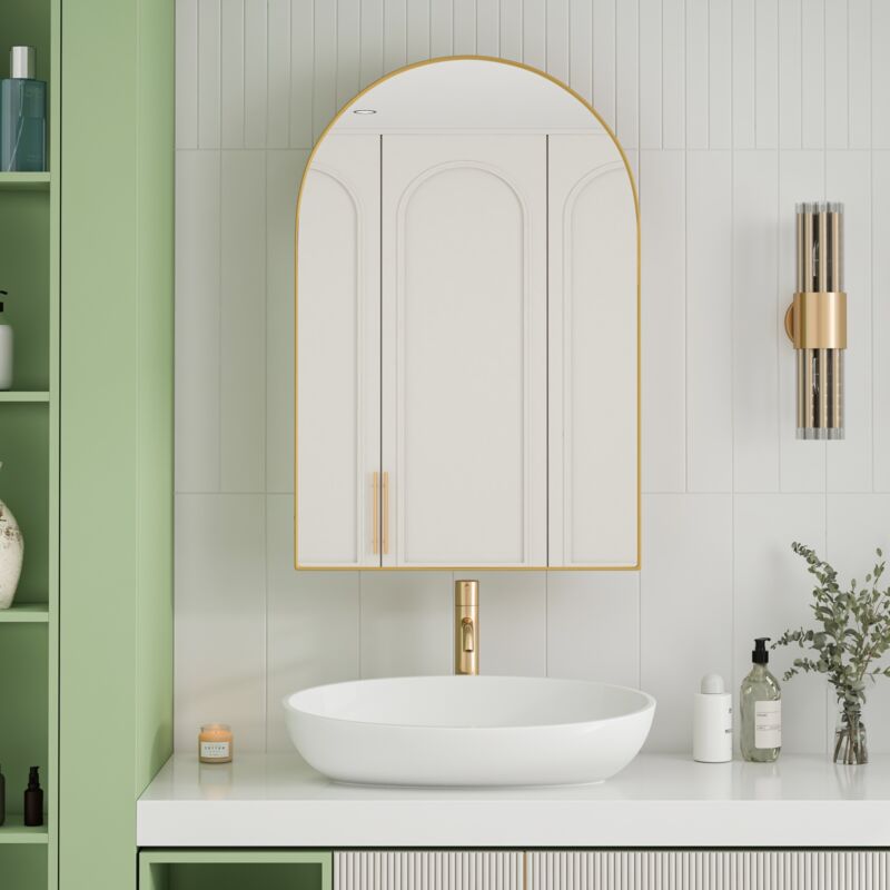 Eifson - Armoire murale de salle de bain 91x61x12 cm, armoire à pharmacie intégrée, structure en métal, étagères réglables, convient pour salle de