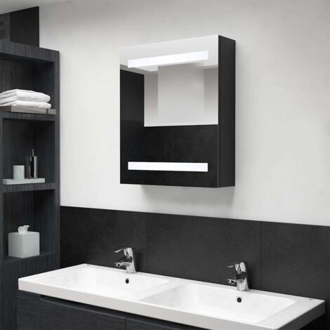 Armoire murale de salle de bain à miroir à LED Contemporain - Placard de Rangement - Noir 50x14x60 cm Chic-122832