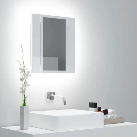 Armoire murale de salle de bain à miroir à LED - Meuble de rangement Blanc brillant 40x12x45 cm BV813495 - BonneVie