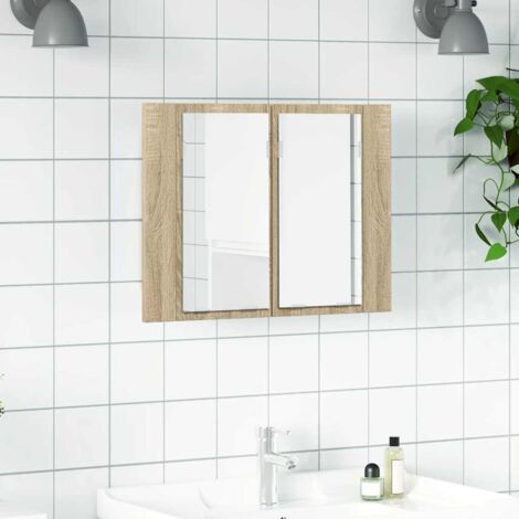 Armoire murale de salle de bain à miroir à LED - Meuble de rangement Chêne sonoma 60x12x45cm BV141586 - BonneVie