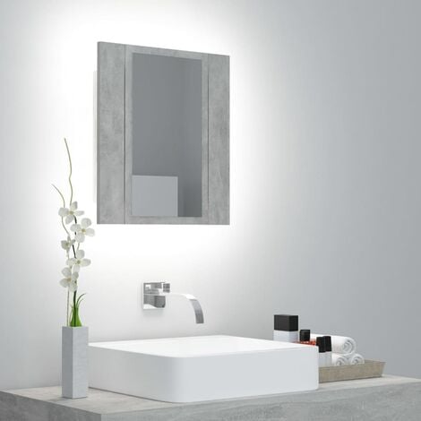 BONNEVIE Armoire murale de salle de bain à miroir à LED - Meuble de rangement Gris béton 40x12x45 cm BV459595