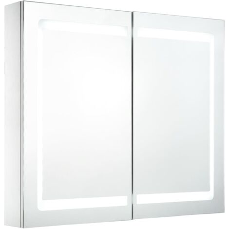 Armoire murale de salle de bain à miroir LED 80x12,2x68 cm – 2 portes – 3 étagères – MDF mélaminé – Éclairage USB intégré – Inlife