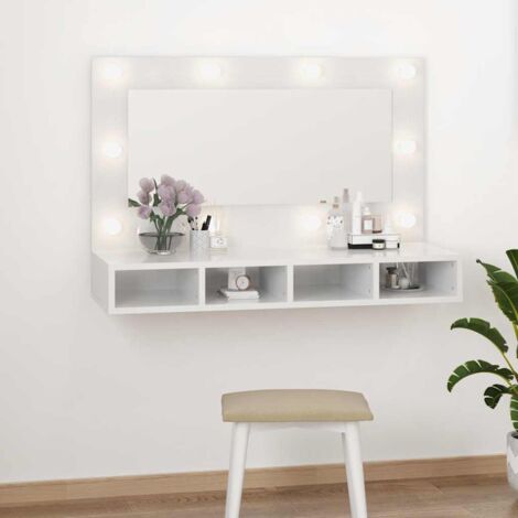 Armoire murale de salle de bain à miroir Moderne - Placard de Rangement - avec LED Blanc brillant 90x31,5x62 cm Chic-515206