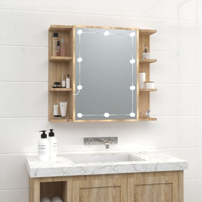 Maison Chic - Armoire murale de salle de bain à miroir Moderne - Placard de Rangement - avec led Chêne sonoma 70x16,5x60 cm Chic-207671