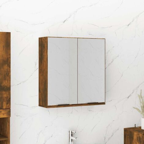 Armoire murale de salle de bain à miroir Moderne - Placard de Rangement - Chêne fumé 64x20x67 cm Chic-101542