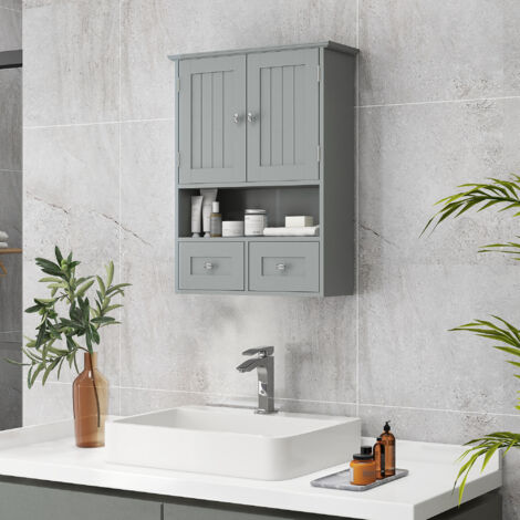 Armoire murale de salle de bain. armoire de toilette. avec portes. étagère. 2 tiroirs. 50.8l x 17.8P x 66H cm. gris