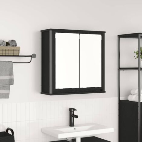 Armoire murale de salle de bain-Armoire suspendue-Meuble de rangement miroir chêne noir 60x21x60 cm 673530