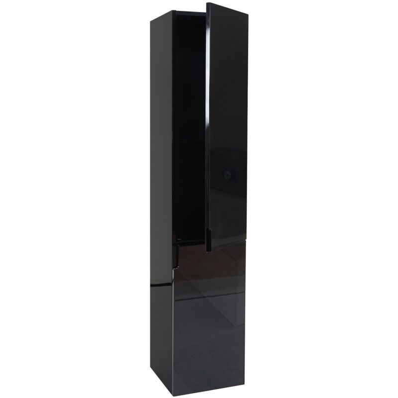 Armoire murale de salle de bain avec 2 portes aspect brillant 150 x 30 cm mdf noir 040005763