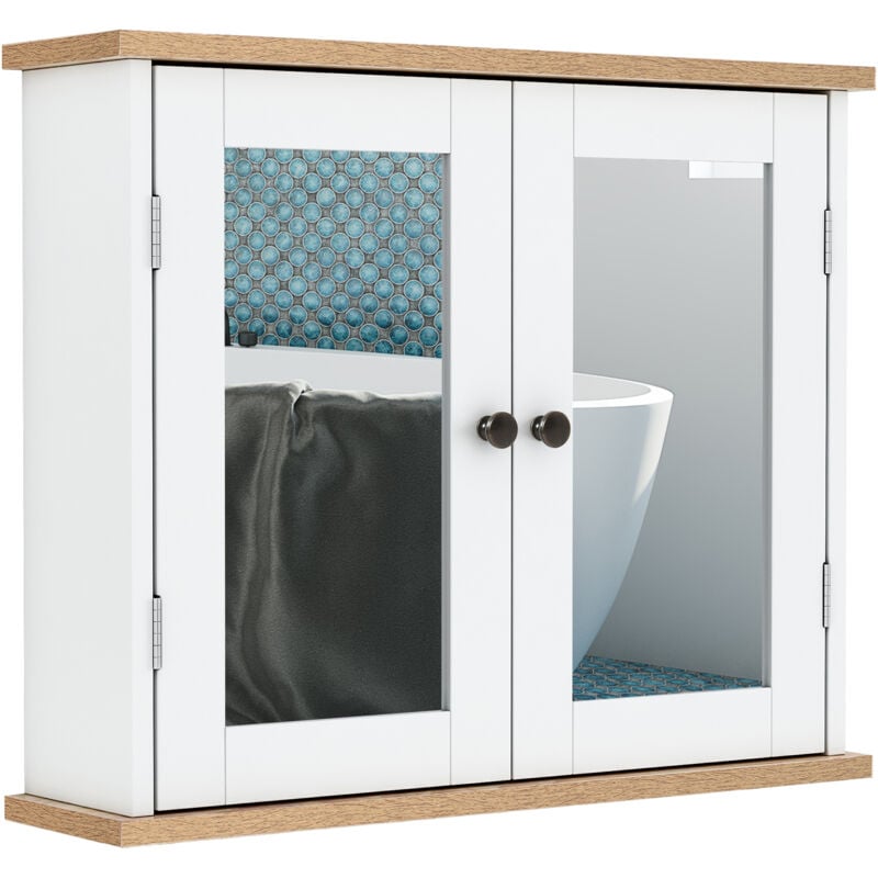 Homcom - Armoire murale de salle de bain avec étagère réglable et 2 portes avec miroir en mdf - dim. 56I x 14P x 46H cm