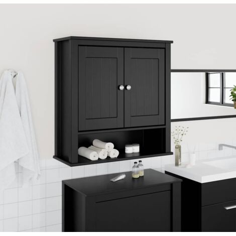 Armoire murale de salle de bain BERG noir bois massif 725368