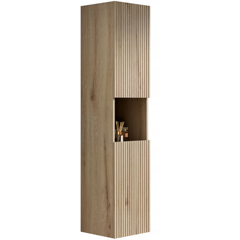 Armoire murale de salle de bain de 160 cm de hauteur, armoire de rangement étroite avec 2 portes et 1 compartiment de rangement ouvert, adaptée aux petits espaces