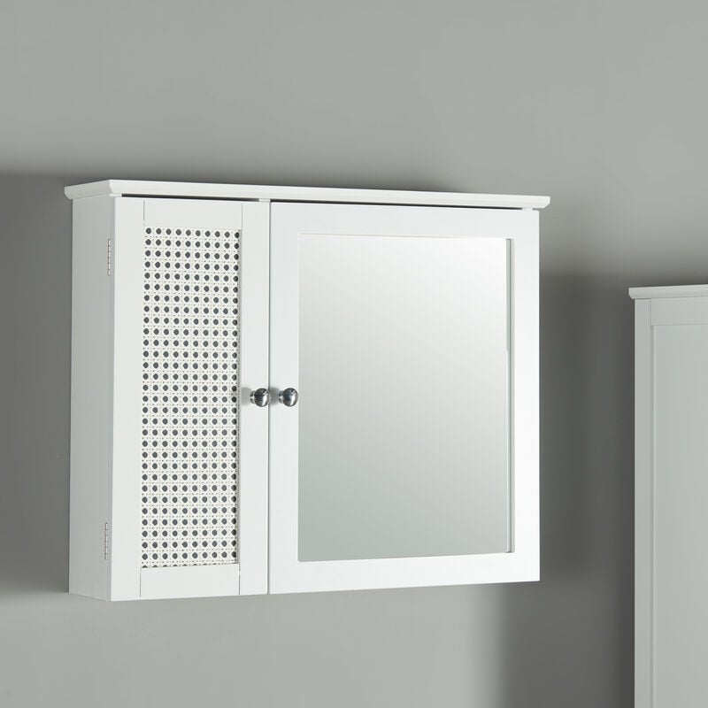 [en.casa] - Armoire murale de salle de bain Karlsøy avec miroir mdf pvc effet rotin 50 x 60 x 15 cm blanc