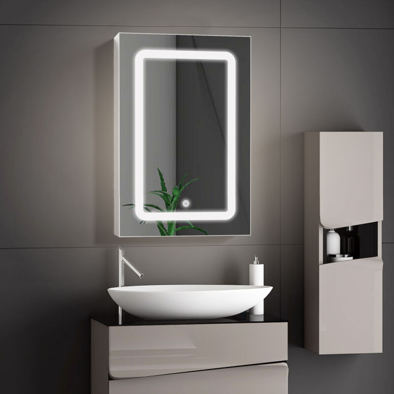 Armoire murale de salle de bain LED - 1 portes, 3 étagères - Armoire de toilette intelligente avec mioir LED - 50x15x70cm - Blanc