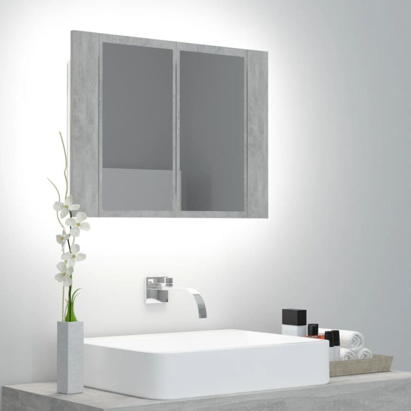Bonnevie - Armoire murale de salle de bain à miroir à led - Meuble de rangement Gris béton 60x12x45 cm BV227066
