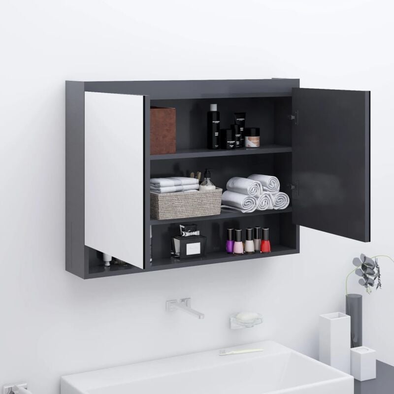 Bonnevie - Armoire murale de salle de bain à miroir - Meuble de rangement 80x15x60 cm mdf Gris BV781622