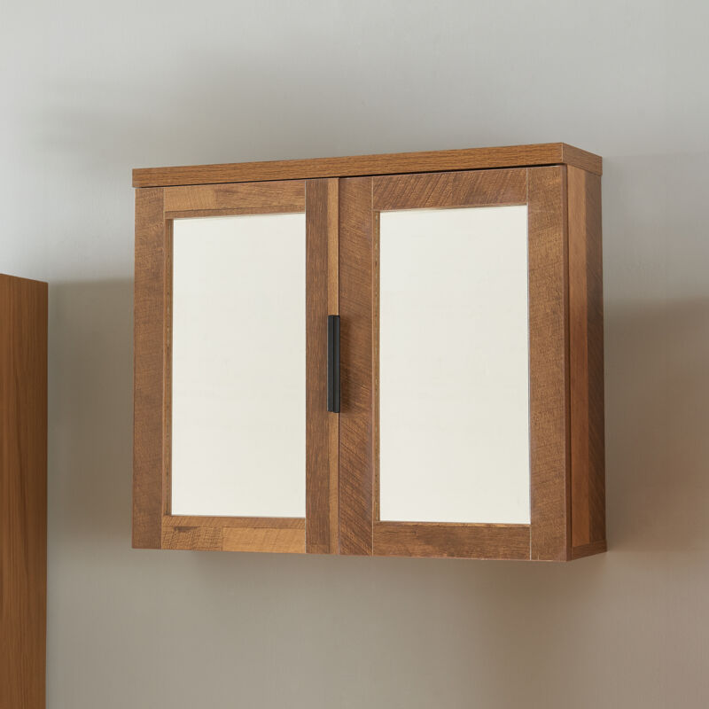 [en.casa] - Armoire murale de salle de bain Namsskogan avec miroir 50 x 60 x 15 cm effet noyer noir