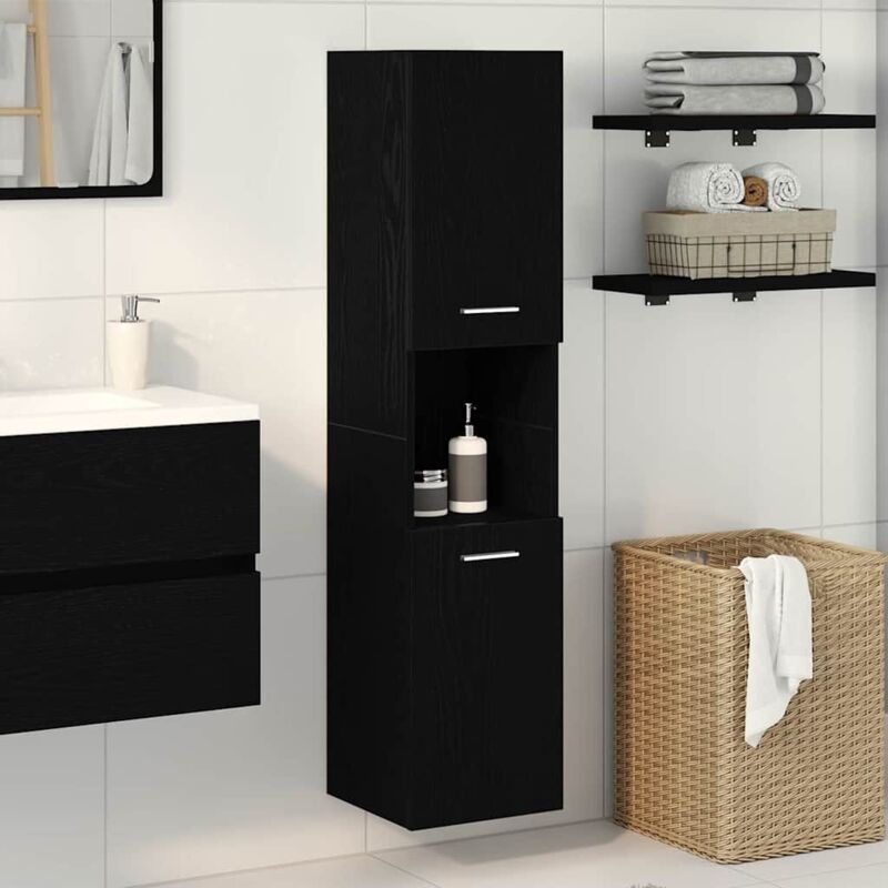 Torana - Cabinet de salle de bain avec porte Chêne noir 30 x 30 x 130 cm