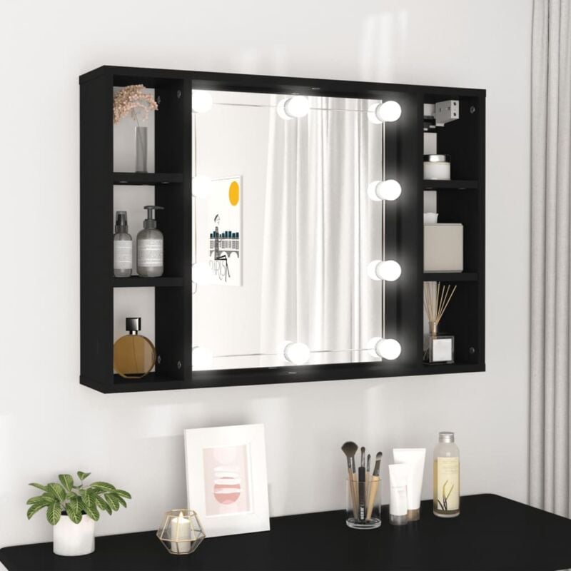 Maison Chic - Armoire à miroir avec led, Armoire de toilette,Armoire murale de salle de bain noir 76x15x55 cm pewv24238 design in