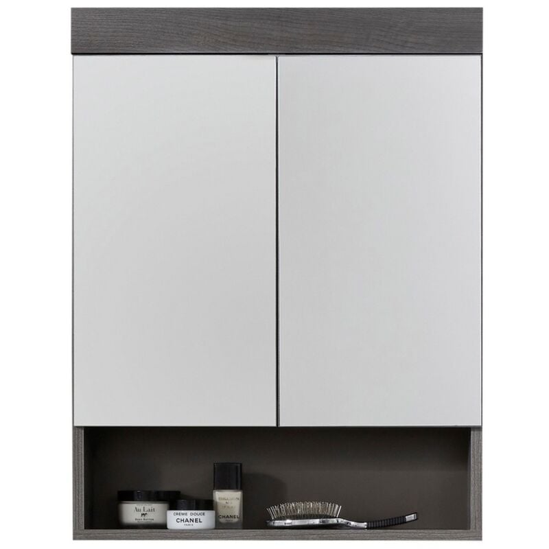 Epikasa - Armoire Murale de Salle de Bain avec Miroir Moon, Panneau Aggloméré Mélaminé, Verre, Gris, Blanc, 58x75x18 cm