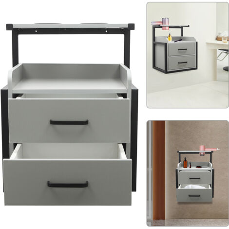 Armoire murale de salon 40 x 30 x 48 cm, meuble à tiroirs à deux niveaux mural pour salons, armoire de rangement pour salon de coiffure, capacité de charge maximale 50 kg, gris